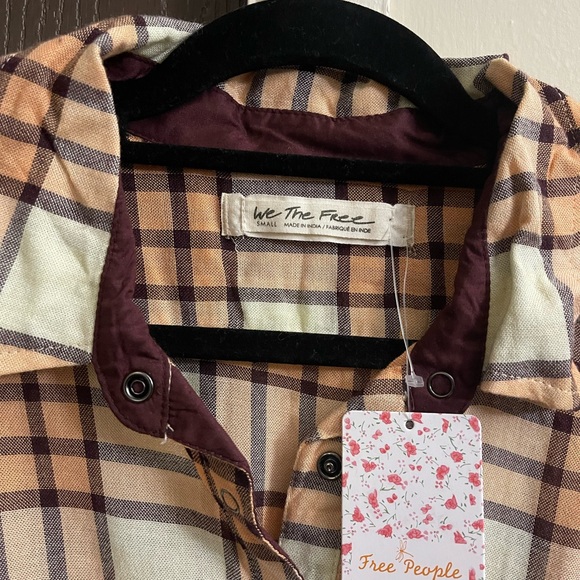 Free People Peach tree plaid shirt size small - Picture 3 of 7